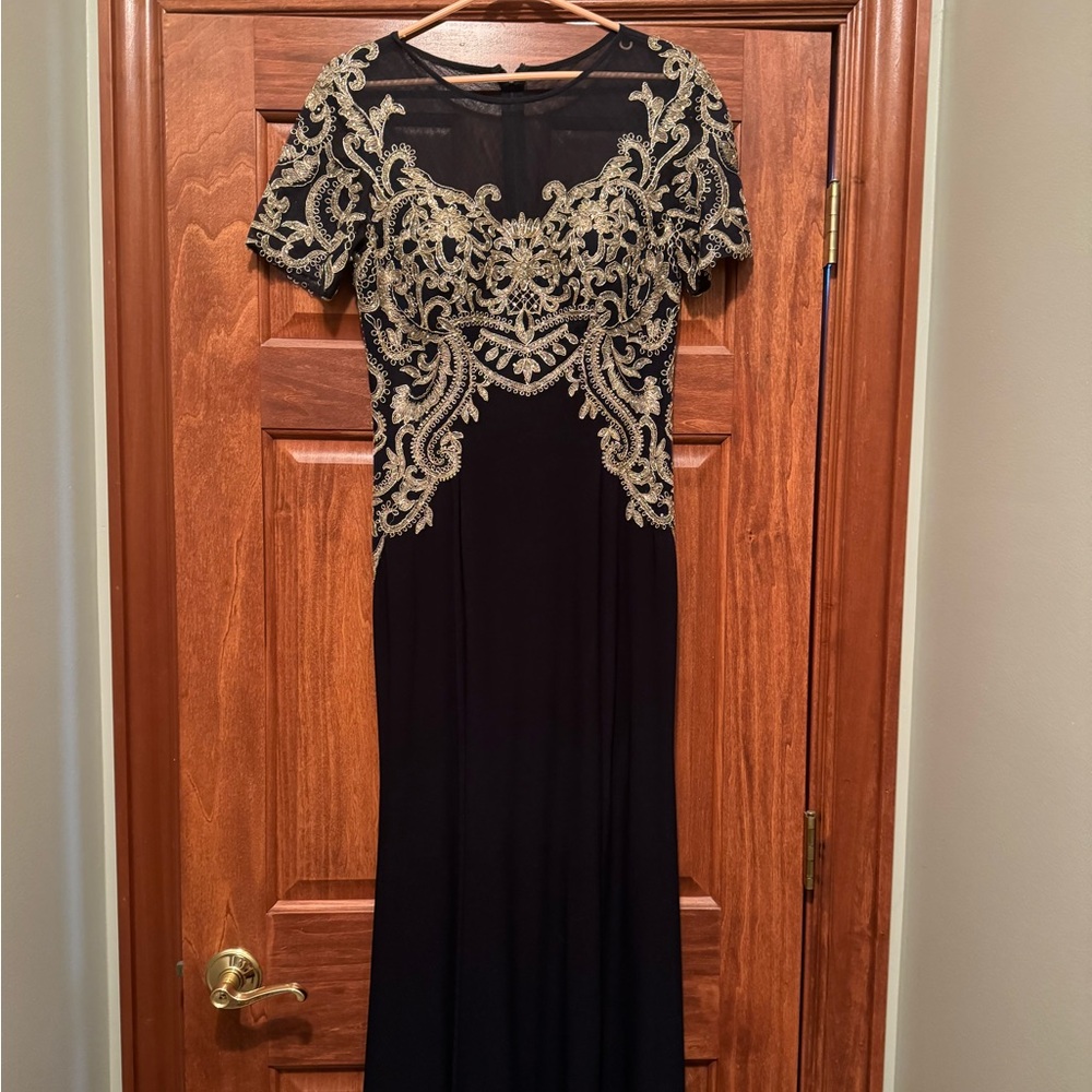 Betsy & Adam navy and gold evening gown.  Worn only once.
